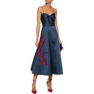 NWT Sachin & Babi Rumeli Sequin-Embellished Satin Midi Dress Sea Blue Size 16